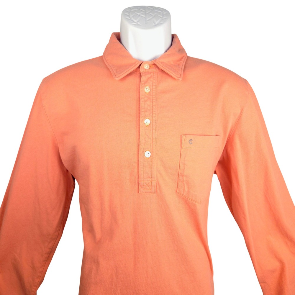 Criquet Mens Long Sleeve Players Shirt Peach Coral Organic Cotton‎ Polo Large
